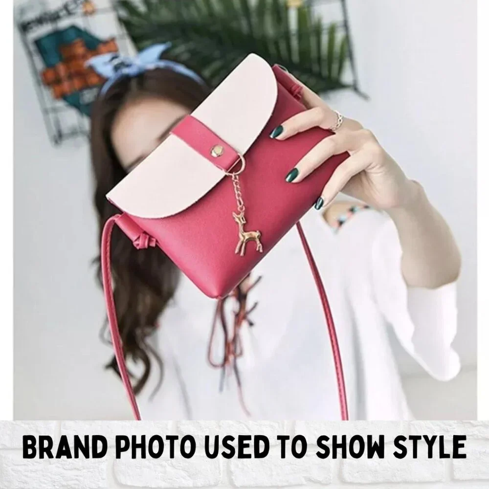 Small Hot Pink Handbag Purse with‎ Gold Deer Pendant - Clutch or Crossbody Bag